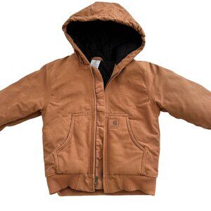 Carhartt Kids 6  Brown Quilted Hooded Jacket Durable Cotton Blend